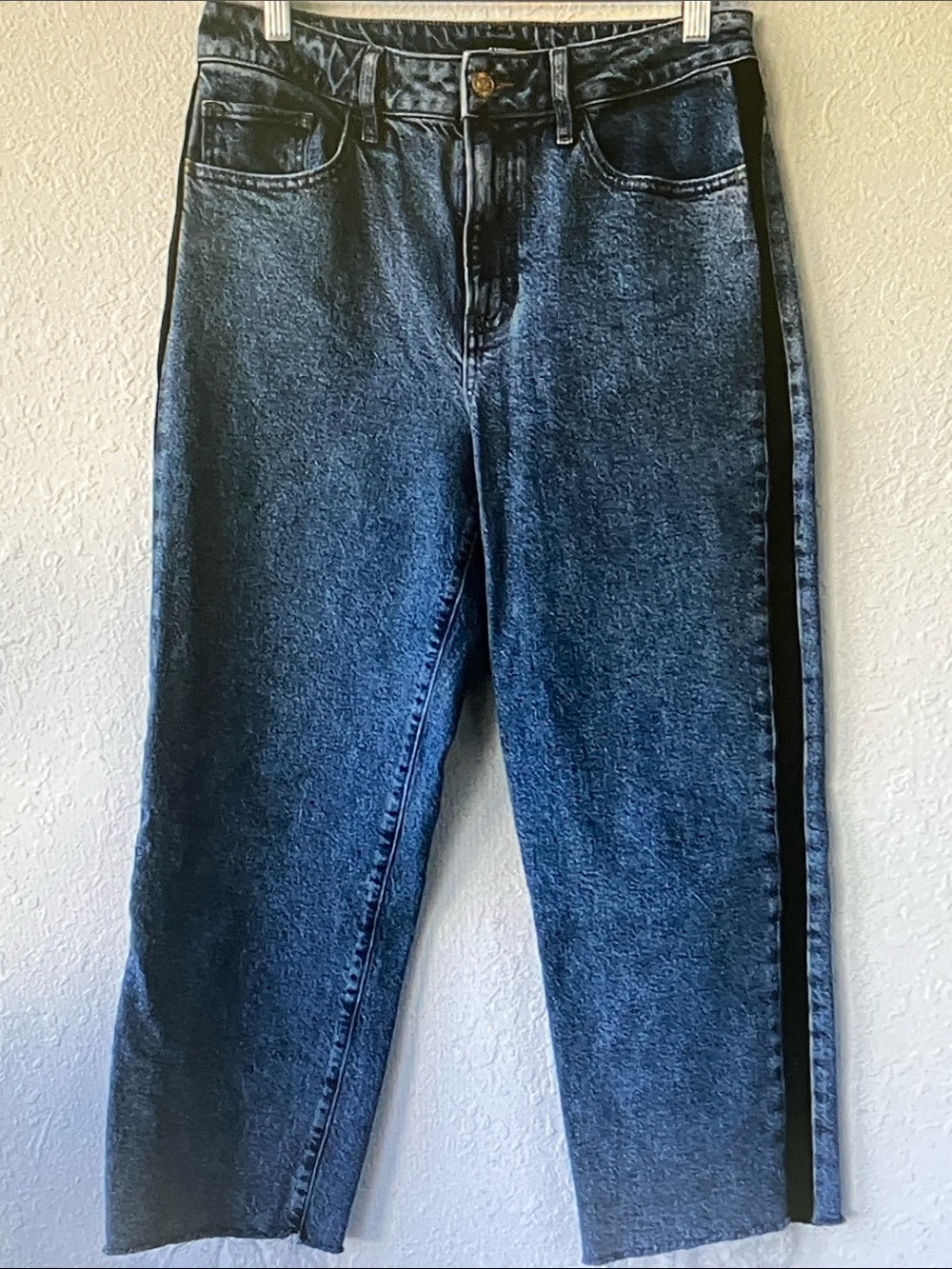 Express Women's High-Rise Dark Blue Denim Jeans with Black Side Stripe